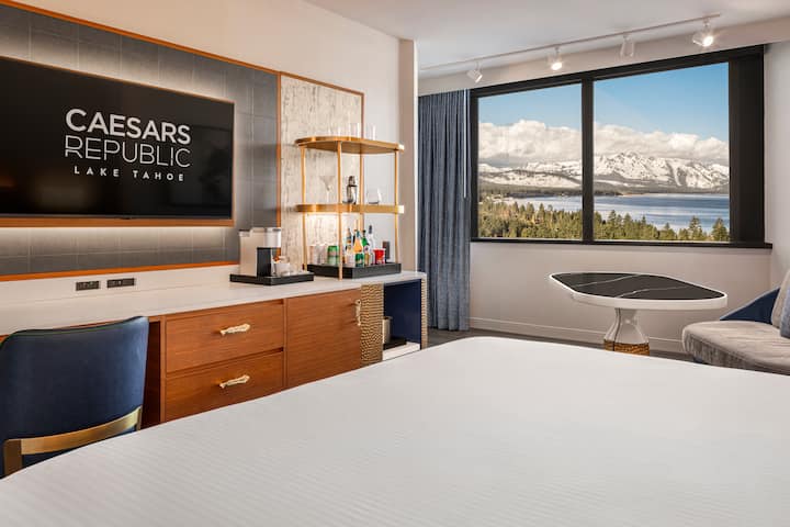 Guest room at the Caesars Republic Lake Tahoe in Stateline, Nevada